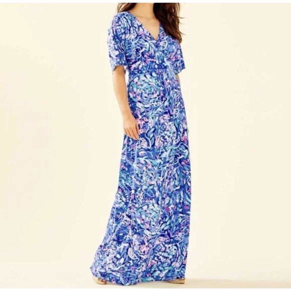 Lilly Pulitzer Parigi Royal Purple Party Wave Maxi Dress Preppy Coastal XXS